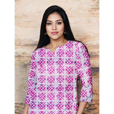 White Wax Batik Cotton Block Print A-line Kurti