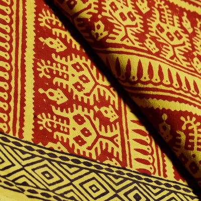 Mustard Yellow Bagh Cotton Handblock - SSEthnics