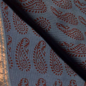 Blue Maheshwari Bagh Hand Block Print - SSEthnics