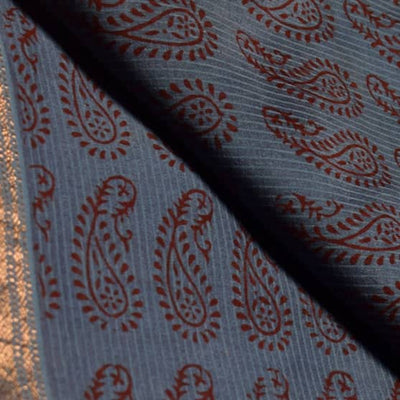 Blue Maheshwari Bagh Hand Block Print - SSEthnics