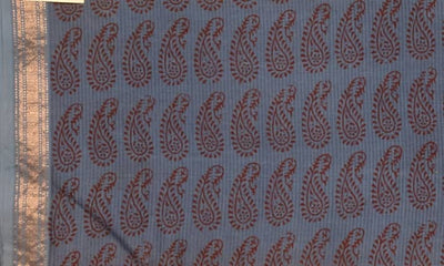 Blue Maheshwari Bagh Hand Block Print - SSEthnics