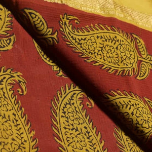 Red Maheshwari Bagh Hand Block Print - SSEthnics