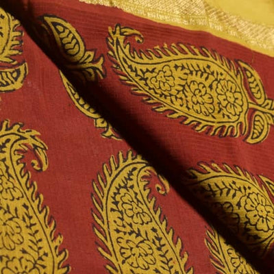 Red Maheshwari Bagh Hand Block Print - SSEthnics