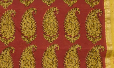 Red Maheshwari Bagh Hand Block Print - SSEthnics