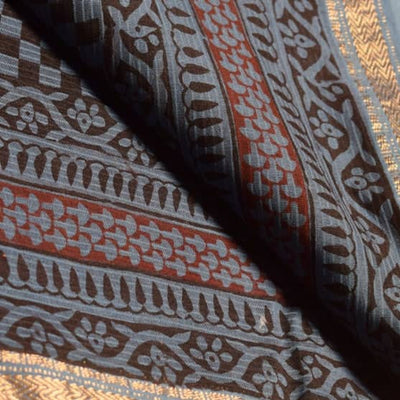 Blue Maheshwari Bagh Hand Block Print - SSEthnics