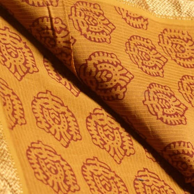 Yellow Maheshwari Bagh Hand Block Print - SSEthnics