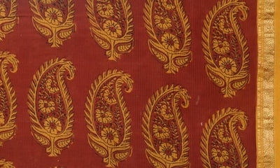 Traditional Indian hand printed fabric with mango design Stock