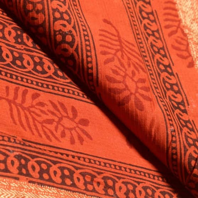 Red Maheshwari Bagh Hand Block Print - SSEthnics