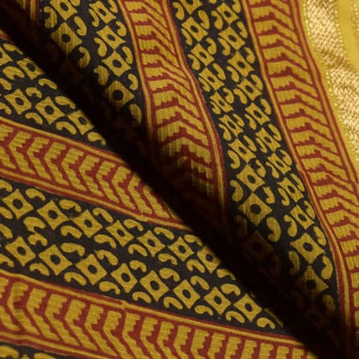 Yellow Maheshwari Bagh Hand Block Print - SSEthnics
