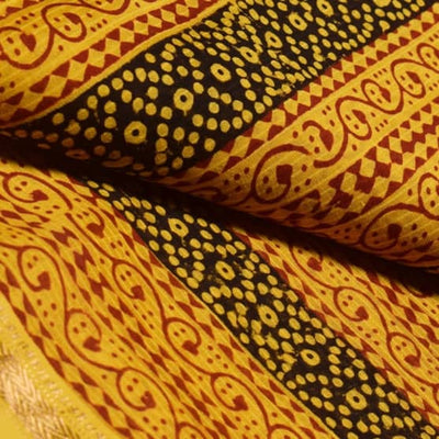 Yellow Maheshwari Bagh Hand Block Print - SSEthnics