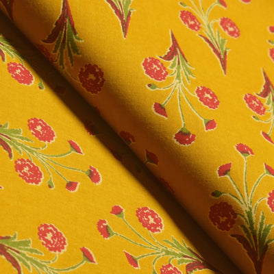 Yellow Sanganeri Inspired Screen Printed Fabric