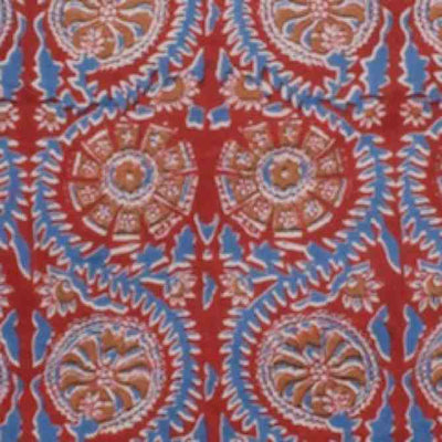 Red Sanganeri Inspired Screen Printed Fabric - SSEthnics