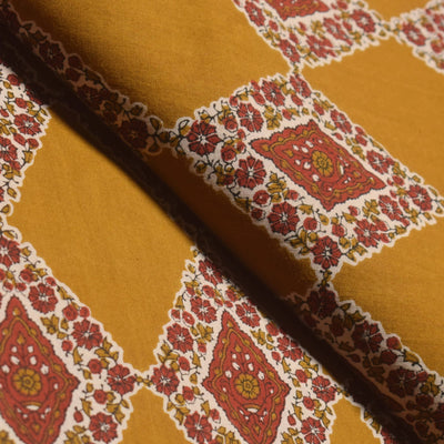 Yellow Sanganeri Inspired Screen Printed Fabric