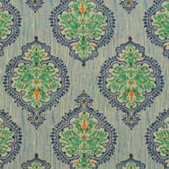 Green Sanganeri Inspired Screen Printed Fabric - SSEthnics