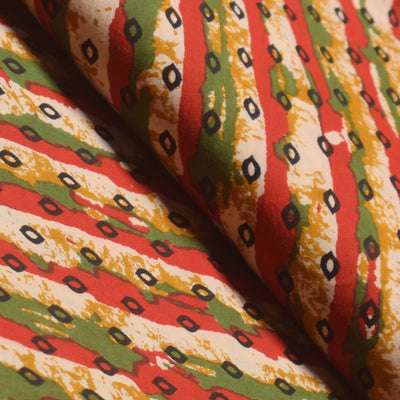 Cream Sanganeri Inspired Screen Printed Fabric