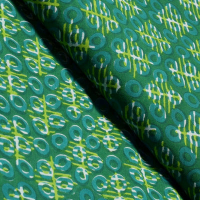 Green Sanganeri Screen Print Fabric - SSEthnics