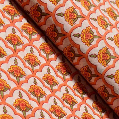 Cream Sanganeri Screen Printed Fabric - SSEthnics