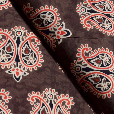 Latest Brown Sanganeri Inspired Screen Print Fabric- SSEthnics