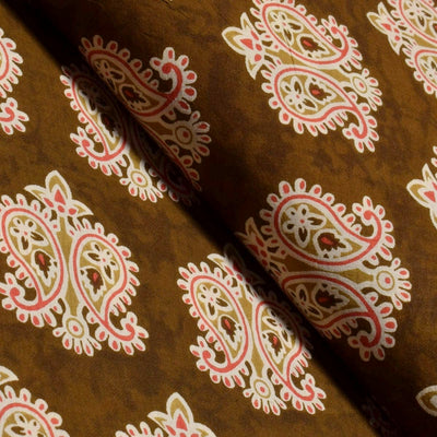 Olive Green Sanganeri Inspired Screen Print Fabric - SSEthnics