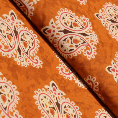 Latest Orange Sanganeri Inspired Screen Print Fabric - SSEthnics