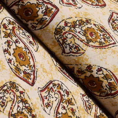 Yellow Sanganeri Screen Print Fabric online - SSEthnics