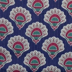 Blue-Handblock-Print Kantha Stitch Fabric