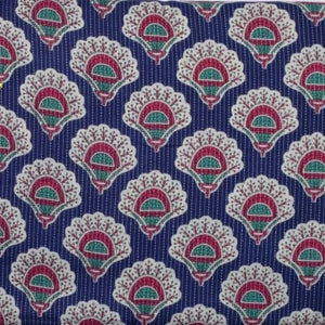 Blue-Handblock-Print Kantha Stitch Fabric