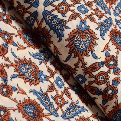 Cream Sanganeri Inspired Screen Print Fabric - SSEthnics