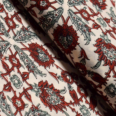 Fancy Cream Sanganeri Screen Print Fabric - SSEthnics