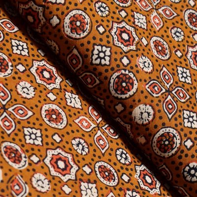 Mustard Sanganeri Screen Print Fabric - SSEthnics