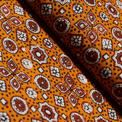 Orange Sanganeri Screen Print Fabric Online - SSEthnics