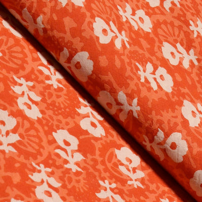 Orange Sanganeri Screen Print Fabric - SSEthnics