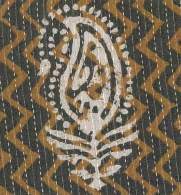 Green-Handblock-Print Kantha Stitch Fabric