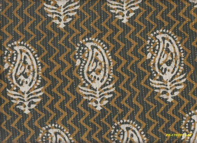 Green-Handblock-Print Kantha Stitch Fabric