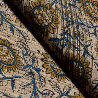 Brown Jaipuri Brush Block Print Fabric - SSEthnics