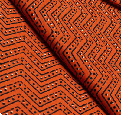 Orange Sanganeri Inspired Screen Print Fabric - SSEthnics