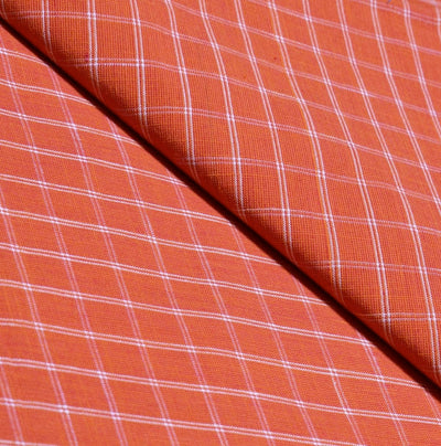 Orange Checkered Cotton Woven Fabric (Cut Piece 80CM)