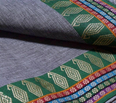 Grey Woven Cotton Fabric with Border