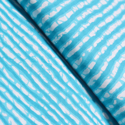 Blue Leheriya Inspired Sanganeri Screen Print Fabric