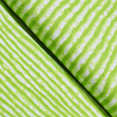 Green Leheriya Inspired Sanganeri Screen Print Fabric