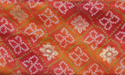 Red Bandhani Sanganeri Screen Print Kota Fabric
