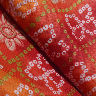 Red Bandhani Sanganeri Screen Print Kota Fabric