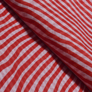 Red Leheriya & Sanganeri Screen Print Kota Fabric- SSethnics