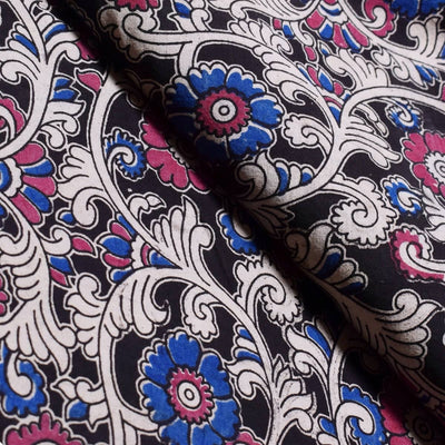 Black Kalamkari Inspired Screen Print Fabric - SSEthnics