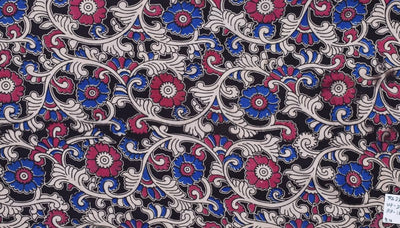 Black Kalamkari Inspired Screen Print Fabric - SSEthnics