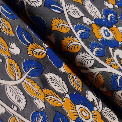 Grey Kalamkari Inspired Screen Print Fabric - SSEthnics