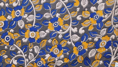 Grey Kalamkari Inspired Screen Print Fabric - SSEthnics