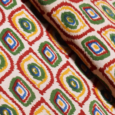 Cream Kalamkari Inspired Screen Print Fabric - SSEthnics