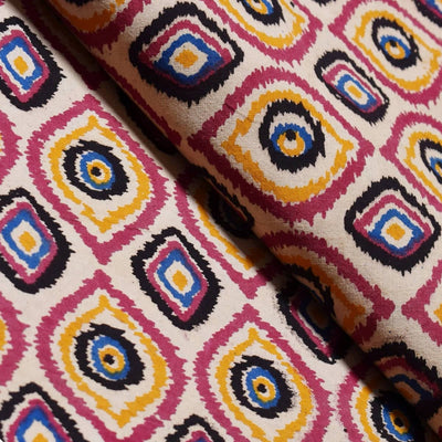 Cream Kalamkari Inspired Screen Print Fabric - SSEthnics