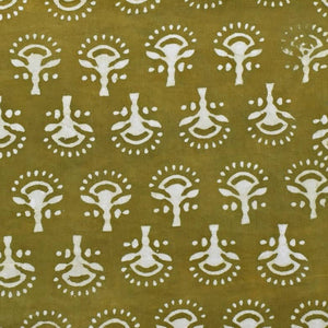 Olive Green Dabu Handblock Print Fabric